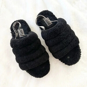 UGG Australia Size 6 Black Fluff Yeah Slide Sandals Shoes Womens